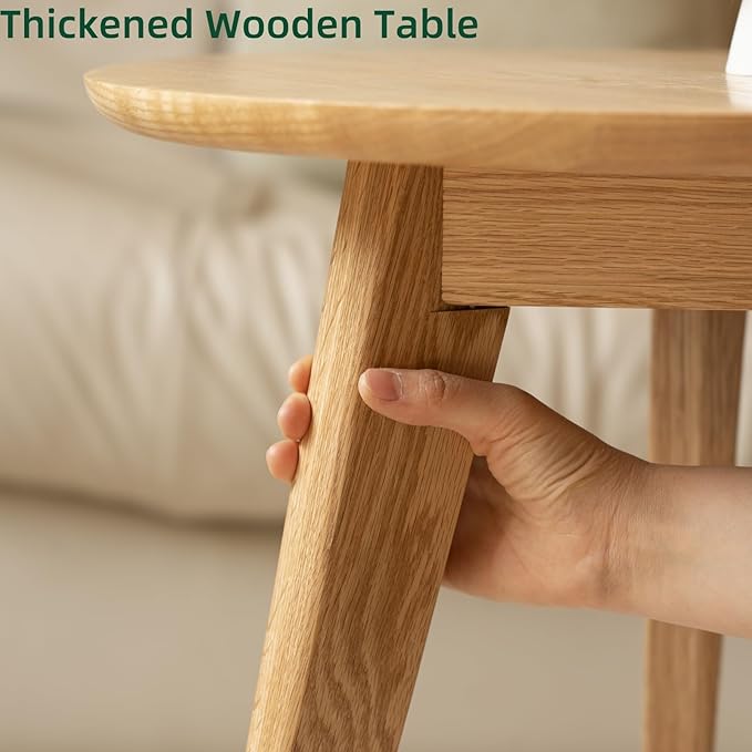 100% Solid Oak Wood Coffee Table Set, Round Coffee Table Combo Side Table - Image 7