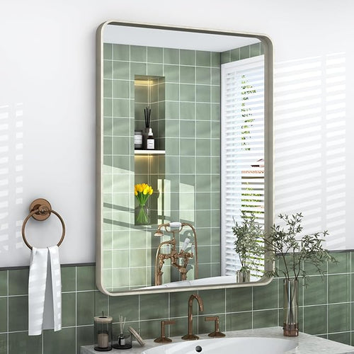 22x30 Inch Brushed Nickel Bathroom Mirror, Brushed Silver Metal Framed Wall by VANLIOBathroomMirror