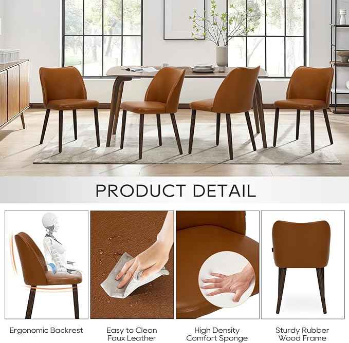 COLAMY Upholstered Dining Chairs Set of 2, PU Leather Dining Room Kitchen Side - Image 3