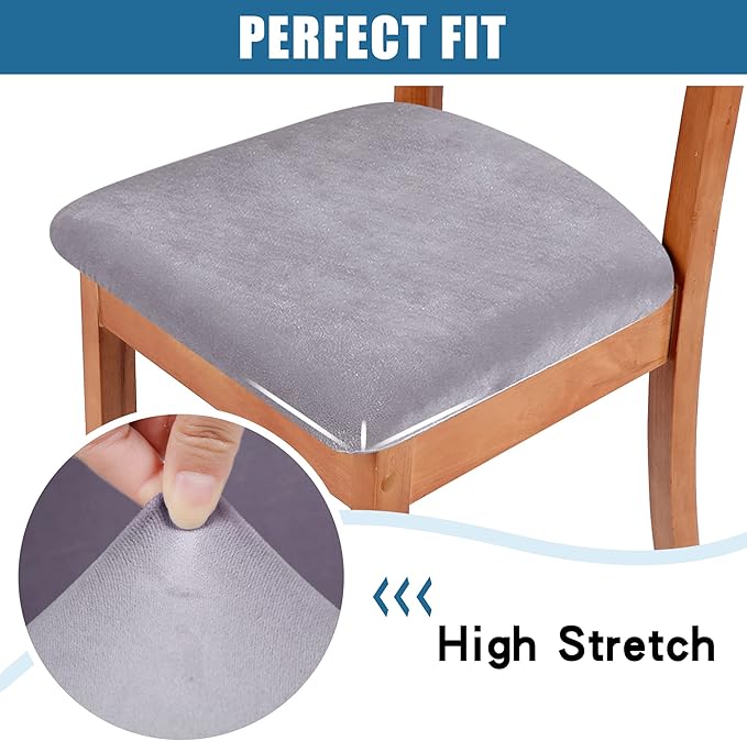 Smiry Velvet Seat Covers for Dining Room Chair Set of 6, Stretch Fit Removable - Image 4