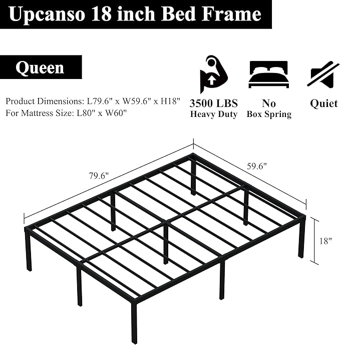 18 Inch Queen Bed Frame No Box Spring Required, Metal Platform Queen Size Bed - Image 3