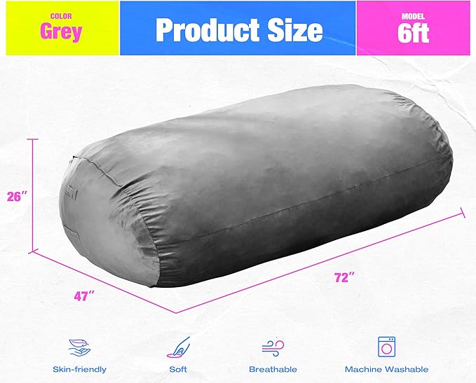 Hobestluk 6FT Bean Bag Chair Large Beanbag Lounger - Image 2
