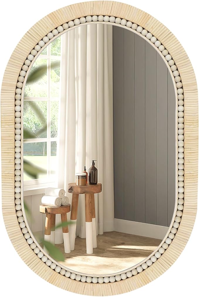 ULIKE Rattan Mirror for Bathroom, 24x36 Inch Oval Rustic Farmhouse Wall Decor by ULIKE