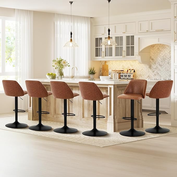 COLAMY Bar Stools Set of 2, Modern Swivel Bar Chairs, Adjustable PU Leather - Image 9