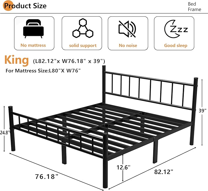 Metal Bed Frame, 14Inch King Size Bed Frame - Image 2