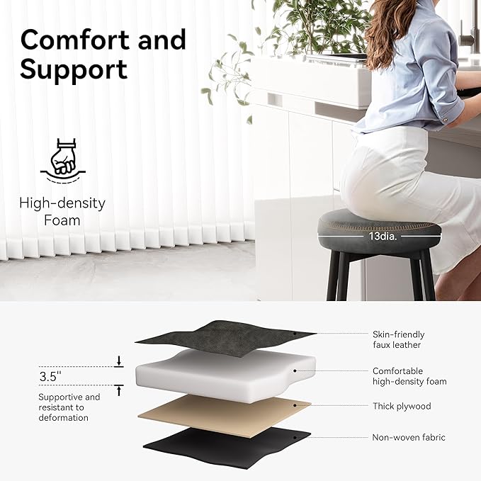 Counter Height Bar Stools, Upholstered Faux Leather Kitchen Counter Stools - Image 4