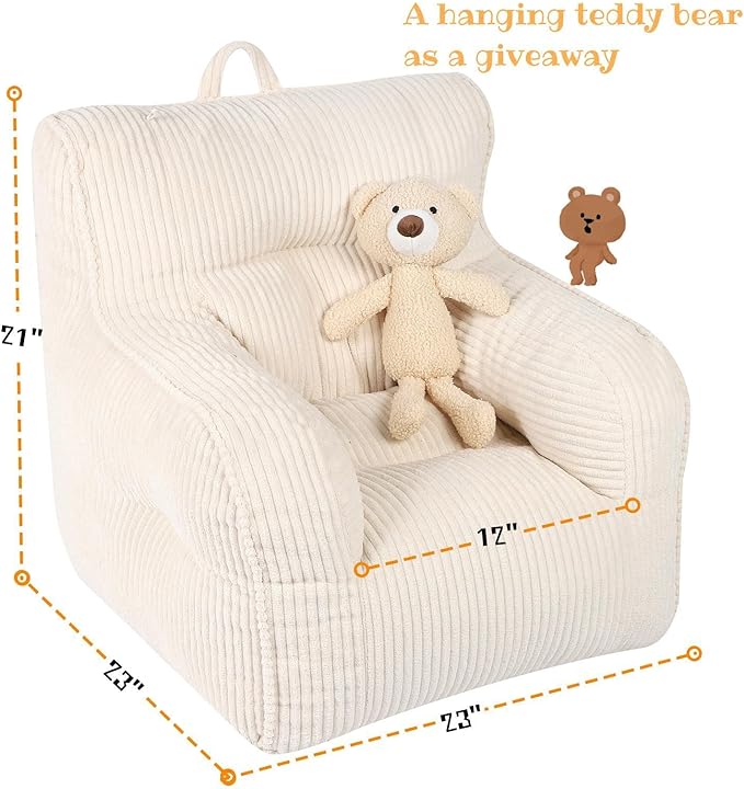 Kids Bean Bag Chair with a Plush Bear, Comfy Toddler Chair - Image 3