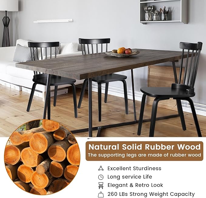Unovivy Wood Dining Chairs Set of 4, Farmhouse Spindle Back, Widen Seat - Image 6