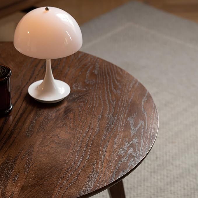 100% Solid Oak Wood Mini Coffee Table, Round Side Table w/Solid Wood Legs - Image 6