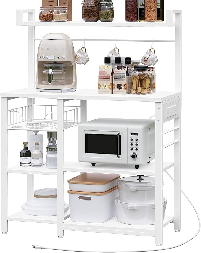 HOOBRO Bakers Rack with Power Outlet, 35.4 Inches Coffee Bar with Mesh Basket - Image 8