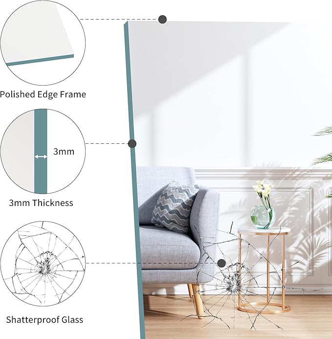 KOCUUY Frameless Mirror, Unframed Vanity Mirror, Large Rectangle Mirror - Image 4