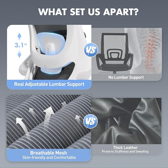 High Back Office Chair with Adjustable Lumbar Support & Headrest, Ergonomic - Image 9