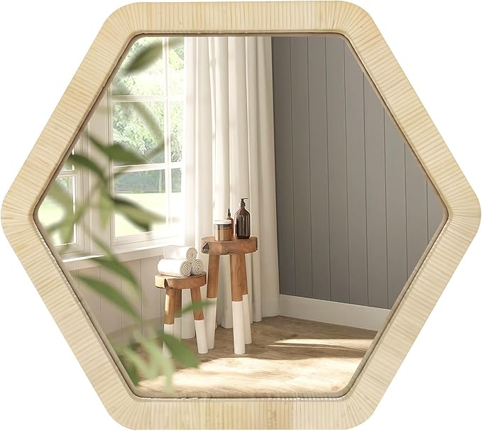 ULIKE Rattan Mirror for Wall, Bathroom 24 Inch Rustic Farmhouse Wall Decor by ULIKE