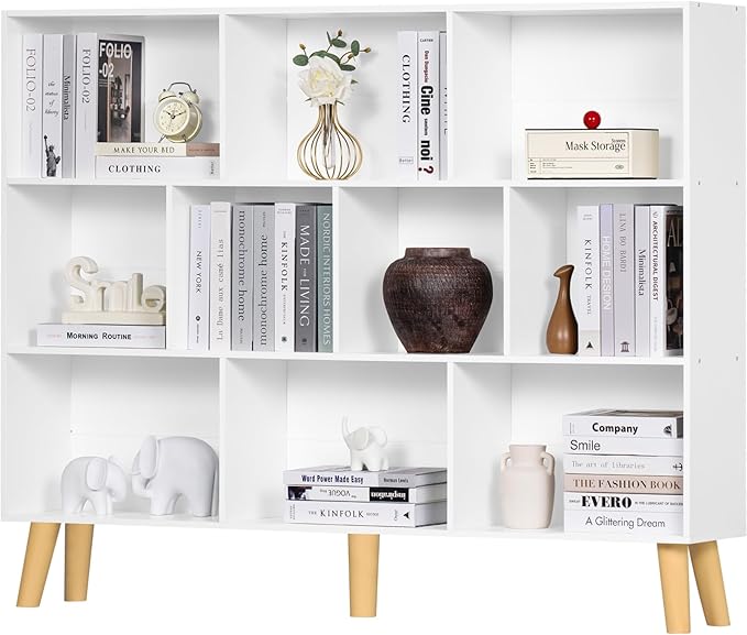 YAHARBO 10 Cube Large Bookshelf, 3 Tier Bookcase by YAHARBO