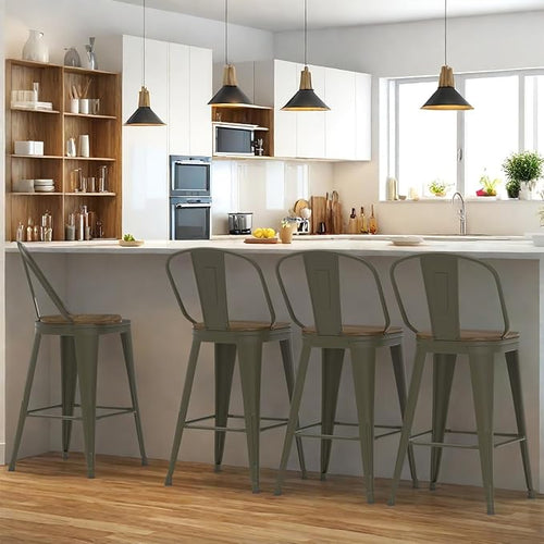 26” Swivel Bar Stools Set of 4, Counter Height Bar Stools Wooden Seat, Metal by Homvinax