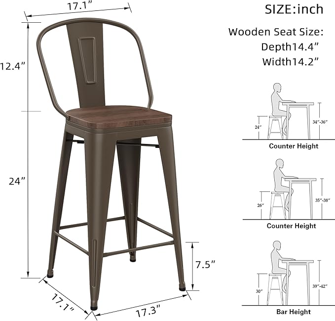 Yongqiang 24 inch Bar Stools Set of 4 Kitchen Counter Height Bar Chairs High - Image 3