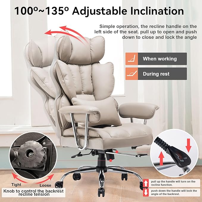 Efomao Big and Tall Office Chair 400lbs – High Back PU Leather Executive Chair - Image 3