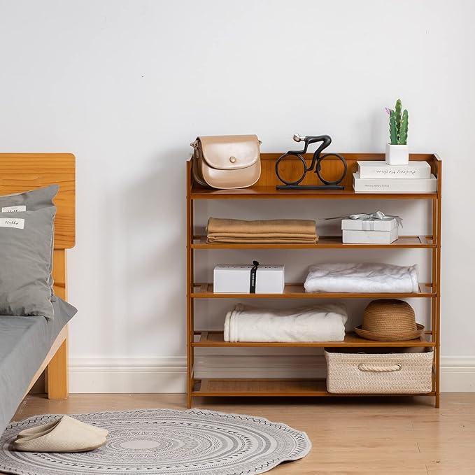 Bamboo Shoe Rack Organizer, 5 Tier Shoe Shelf Storage Organizer, - Image 7