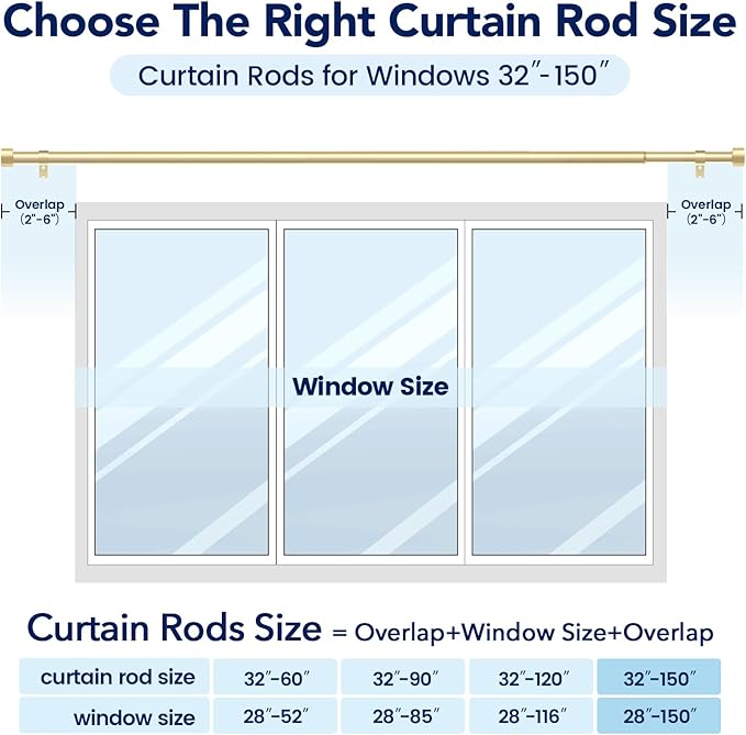 2 Pack Curtain Rods for Windows 72 to 144 Inch, 1 Inch Gold Curtain Rods Set - Image 5