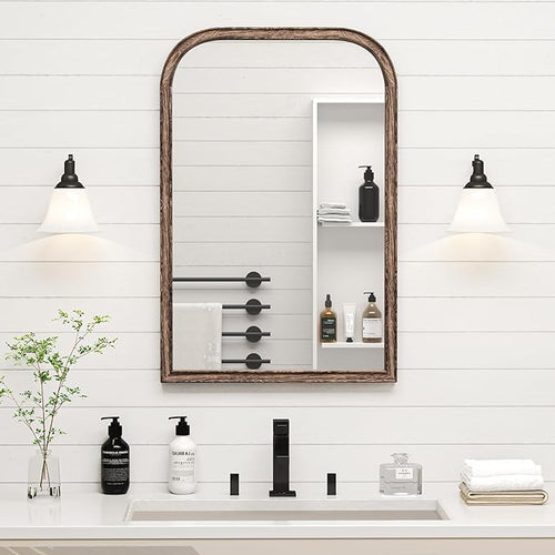 20"x30" Solid Wood Bathroom Mirror Arch Tempered Glass - Image 2