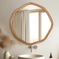 ULIKE Round Wood Mirror 24 Inch Circle Wall Mirror, Asymmetrical Bathroom by ULIKE