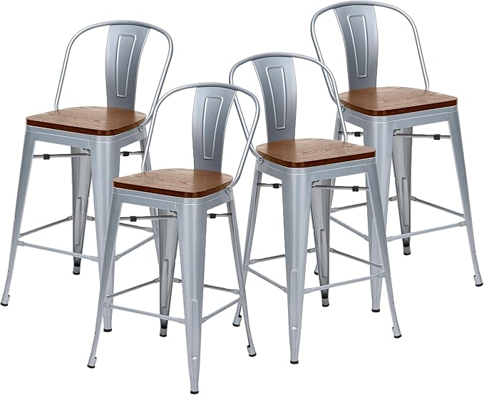 Changjie Furniture 26 Inches Metal Barstools Set of 4 Counter Height Bar Stools - Image 3