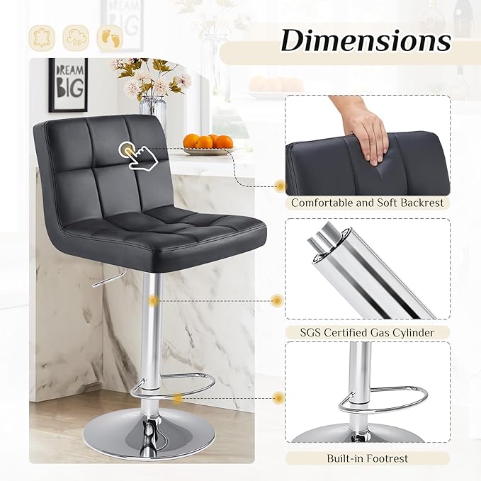 DUMOS Bar Stools Set of 4, 24 inch Counter Height Bar Stools, Upholstered - Image 5