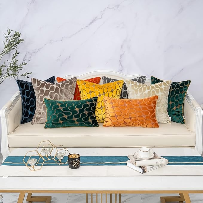 Yangest Green Square Throw Pillow Cover Wavy Velvet Cushion Cover Modern - Image 7