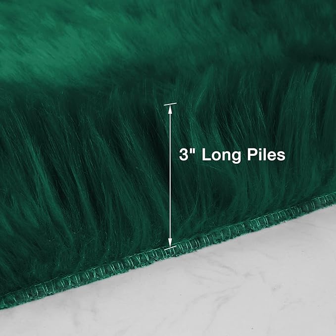 duduta Emerald Green Faux Sheepskin Round Rug 4x4 ft, Fluffy Shag Fur Bedroom - Image 2
