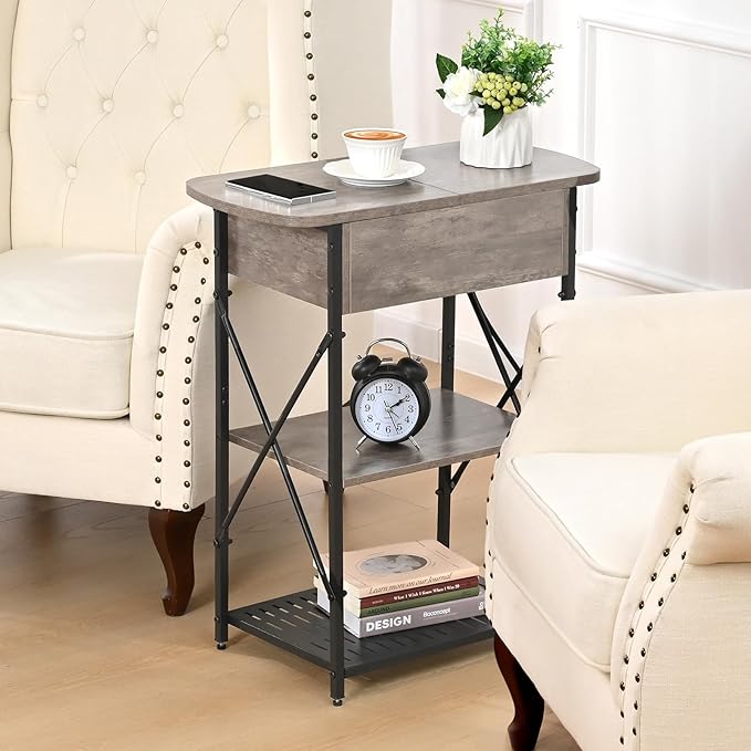 Narrow Side Table with Charging Station, End Tables Set of 2 - Image 7