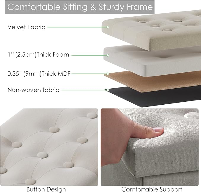 PRANDOM Jumbo Ottoman with Storage Velvet Folding Small Square Foot Stool with - Image 4