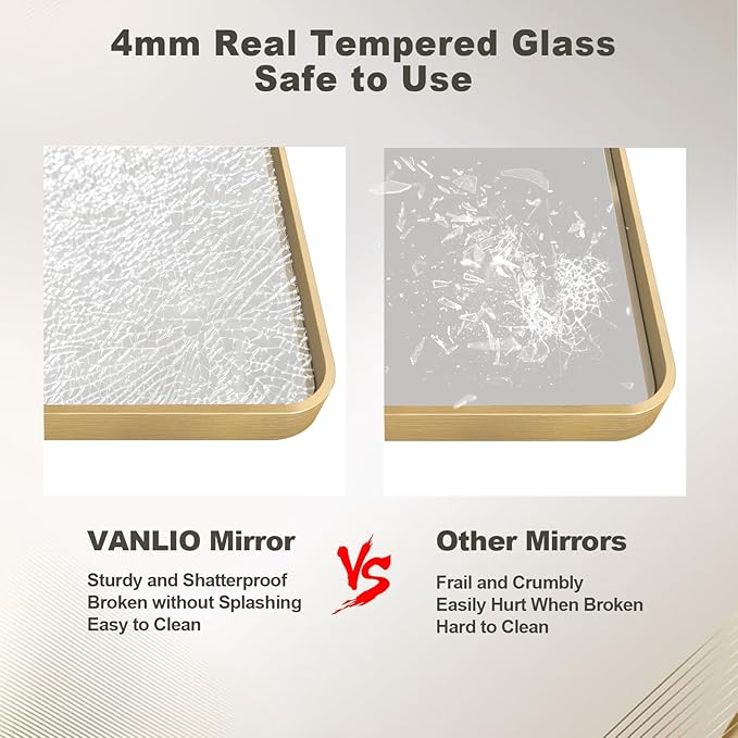 22x30 Inch Gold Framed Bathroom Mirror, Brushed Gold Metal Vanity Mirror - Image 4