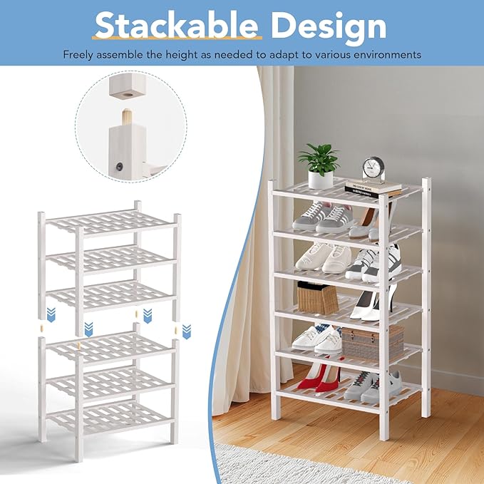Haddockway small 6 Tier Bamboo Shoe Rack Storage Organizer, Small Space - Image 6