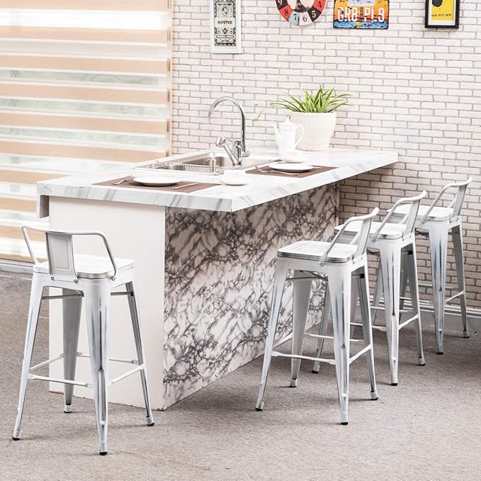 Yongchuang Industrial Metal Barstools Set of 4 Counter Height Bar Stools - Image 6