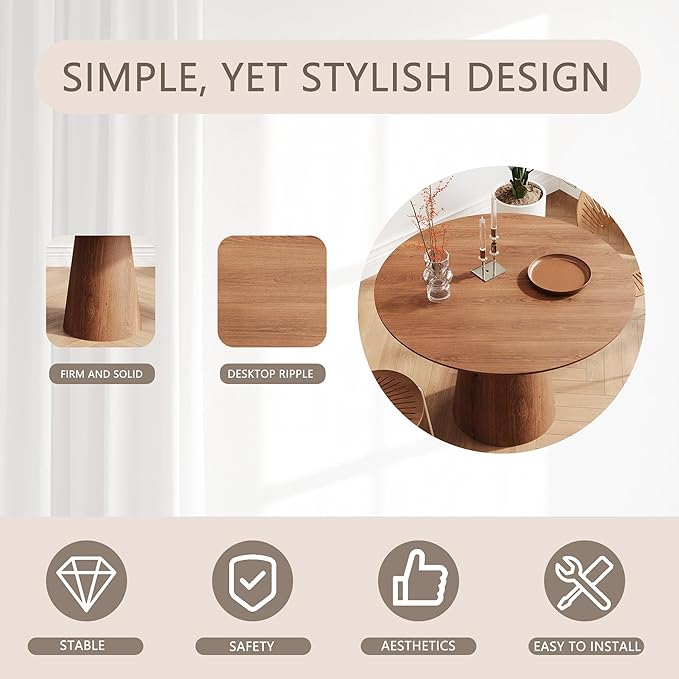 Round Dining Room Table for 4, for Kitchen, Living Room, Small Spaces, - Image 3