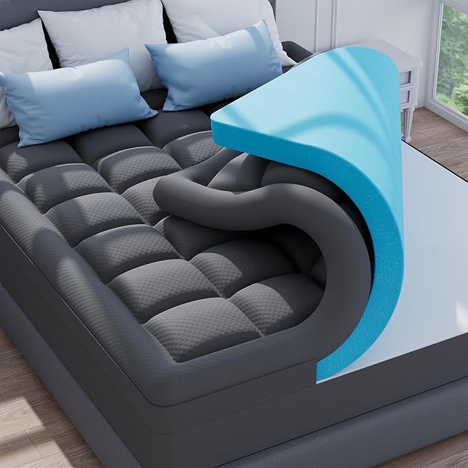 ELEMUSE 3 Inch Dual Layer Memory Foam Mattress Topper King, 2 Inch Cooling Gel by Elemuse