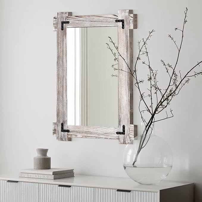 MeMoreCool Farmhouse Rustic Wood Framed Bathroom Mirror, Decorative Wall by MeMoreCool