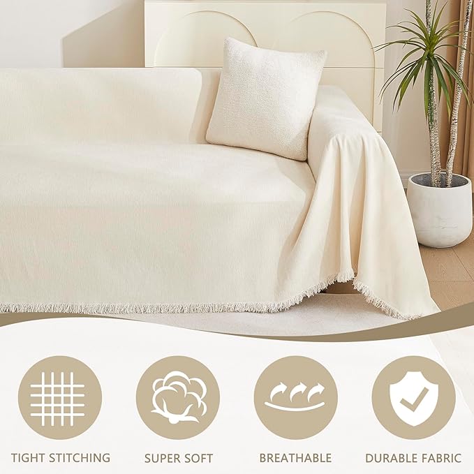 MYSKY HOME Couch Cover for Pets Beige Couch Covers for 3 Cushion Couch Sofa - Image 2