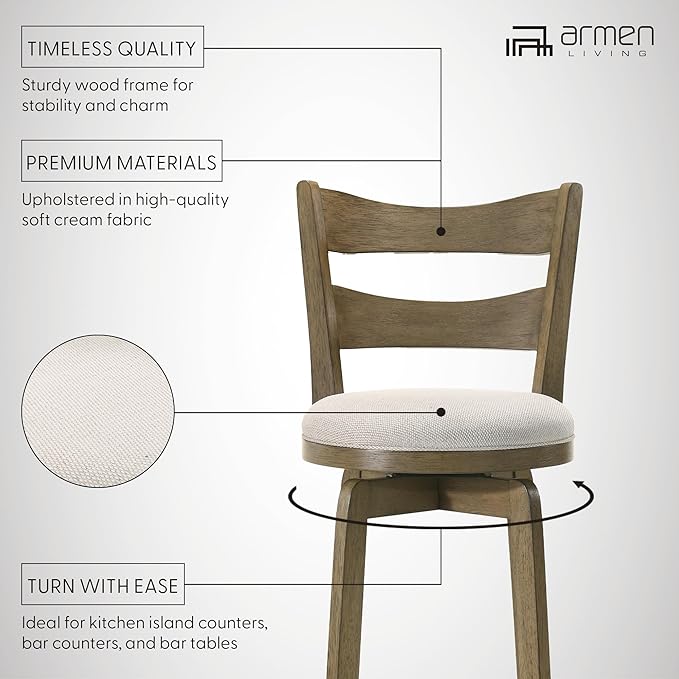 Armen Living Blair 26 in. Putty Brown Counter Height Rubberwood Swivel Barstool - Image 10