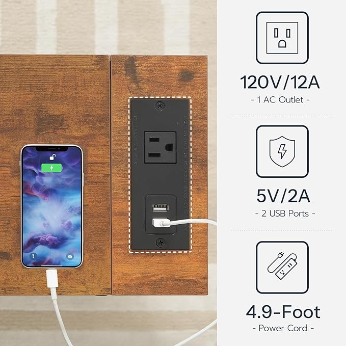 HOOBRO End Table with Charging Station, Narrow Side Table with 2 Fabric Drawers - Image 5