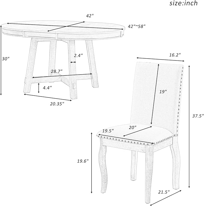 Merax 5-Piece Farmhouse Dining Furniture Set, Wooden Round Extendable Table - Image 7