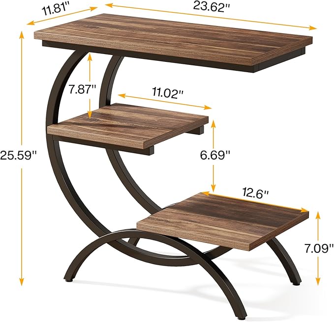 Tribesigns C-Shaped End Table Set of 2, Industrial 3-Tier Small Side Table - Image 3
