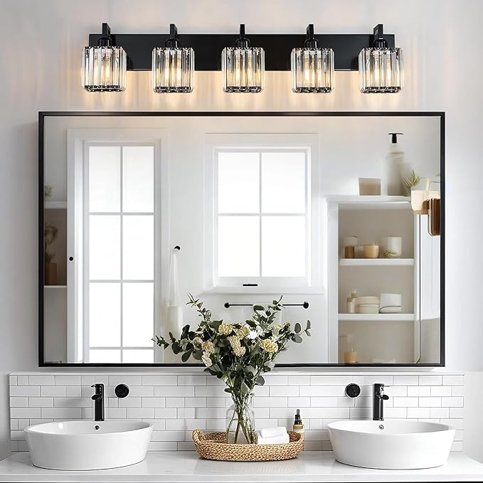 Modern Bathroom Vanity Light 5-Lights Plating Black Vanity Light Crystal Wall - Image 2