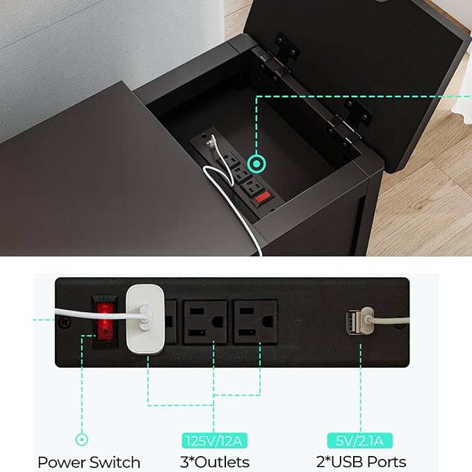 LINSY HOME End Table with Charging Station, Side Table - Image 5
