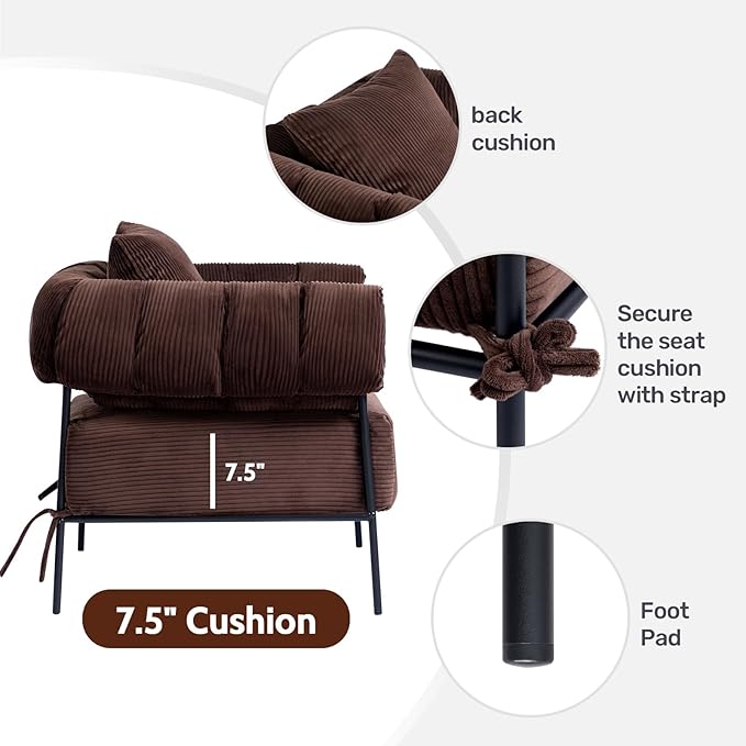 HollyHOME Modern Velvet Accent Chair, Upholstered Comfy Reading Chair, Fabric - Image 5