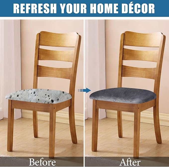 Smiry Velvet Seat Covers for Dining Room Chair Set of 6, Stretch Fit Removable - Image 4