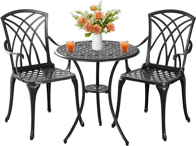 Outdoor 3 Piece Bistro Set Cast Aluminum Bistro Table and Chairs Set of 2 - Image 8