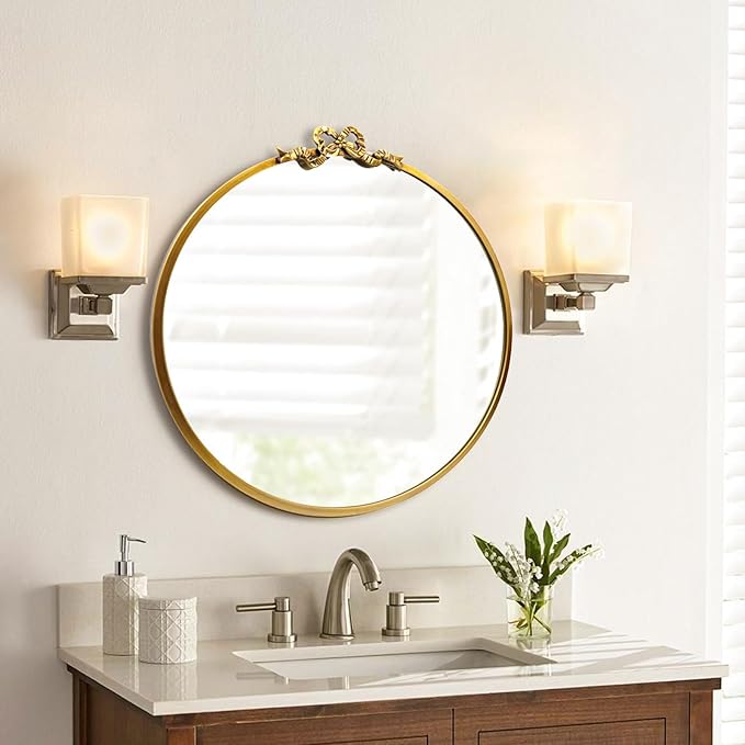 Vintage Gold Round Mirror 23.6inch Decorative Bow Mirrors - Image 4