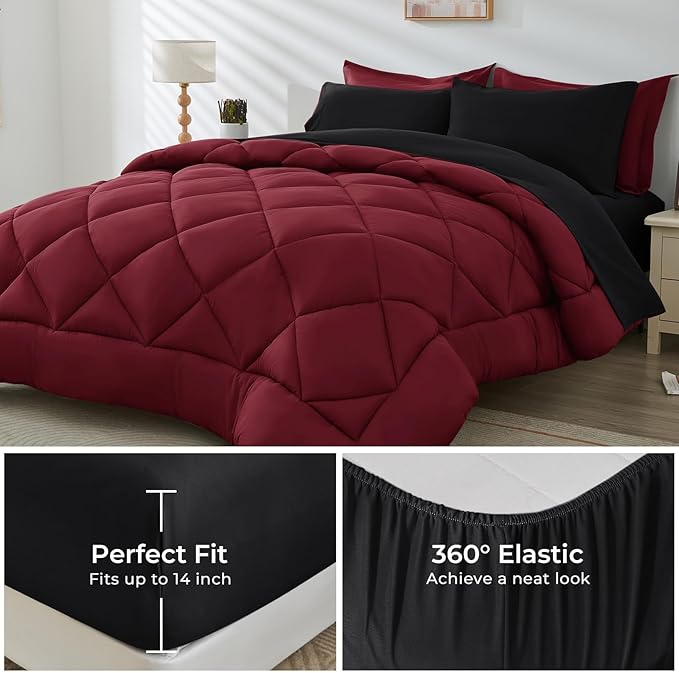 HEVUMYI Red & Black Cali-King Comforter Set - Image 4