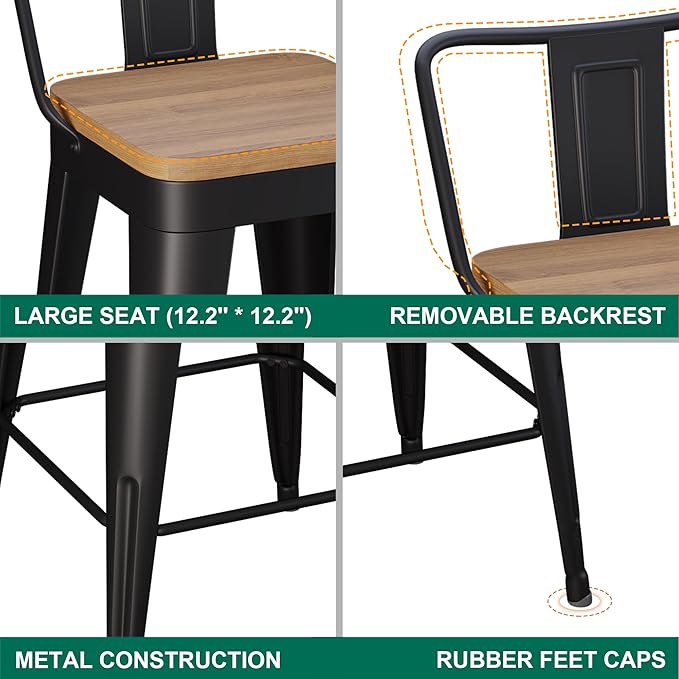 WENTMENT Metal Bar Stools Set of 2 Counter Height Barstools - Image 3